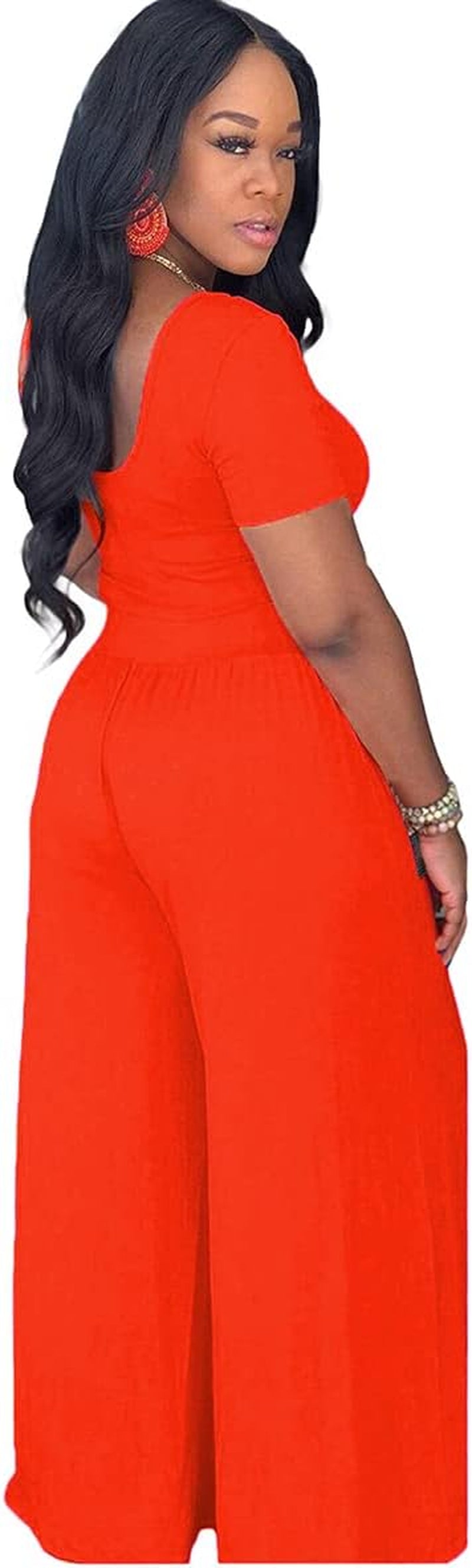 Women 2 Piece Sexy Bodycon Crop Top High Waist Wide Leg Pants Set plus Size Outfits