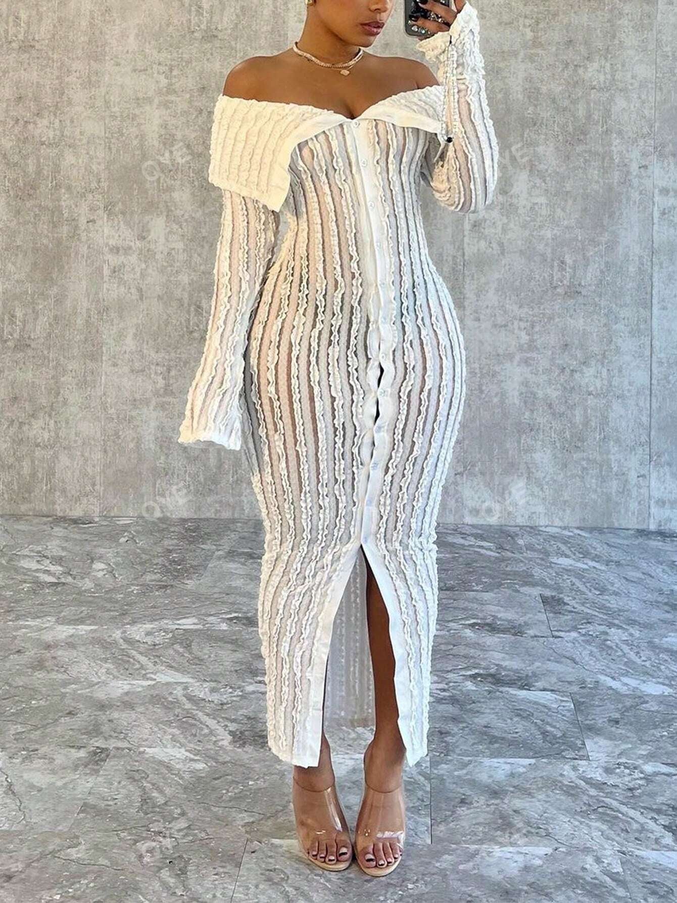 Women'S Fashionable off Shoulder Long Sleeve Knitted Dress