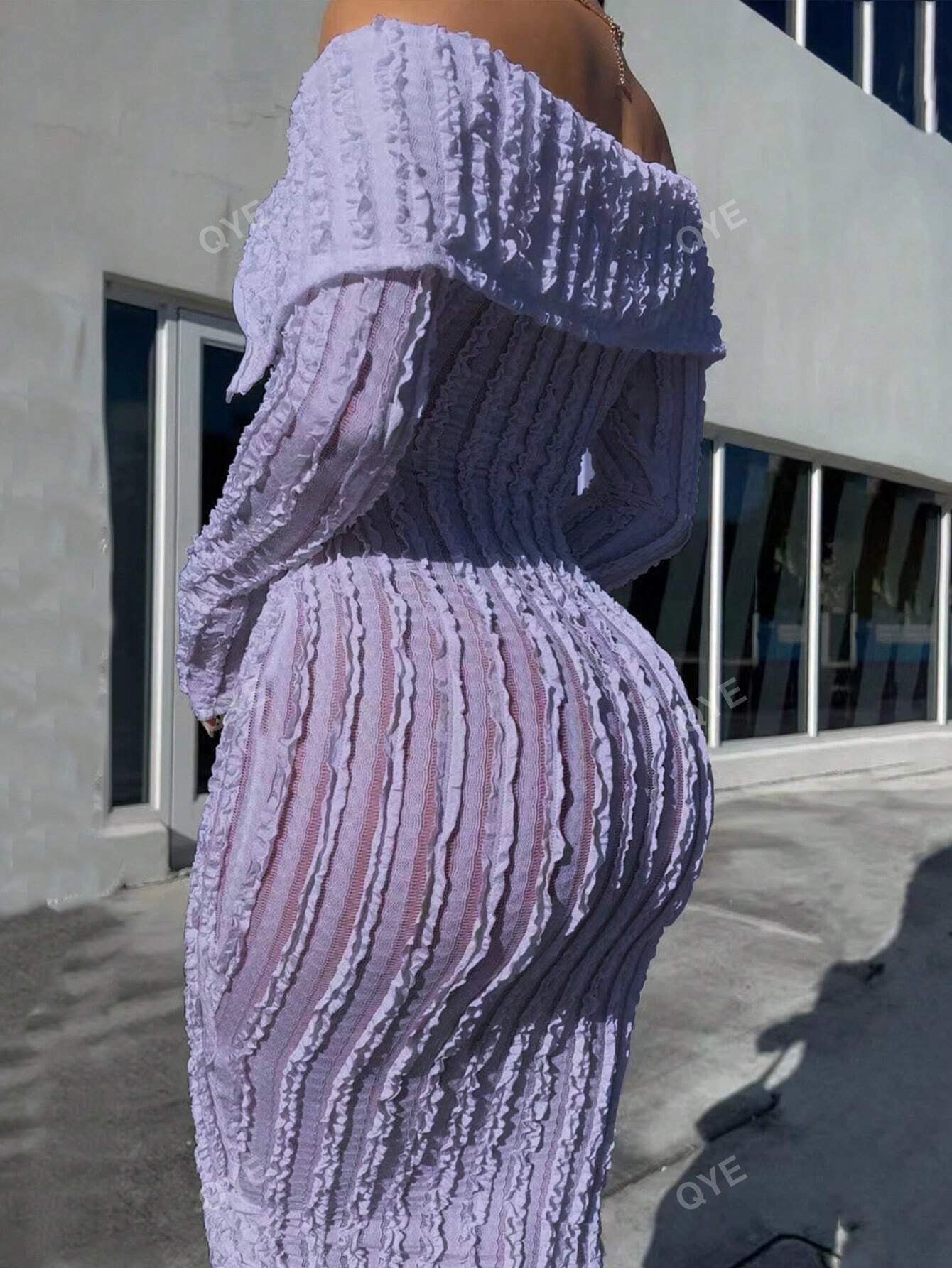 Women'S Fashionable off Shoulder Long Sleeve Knitted Dress