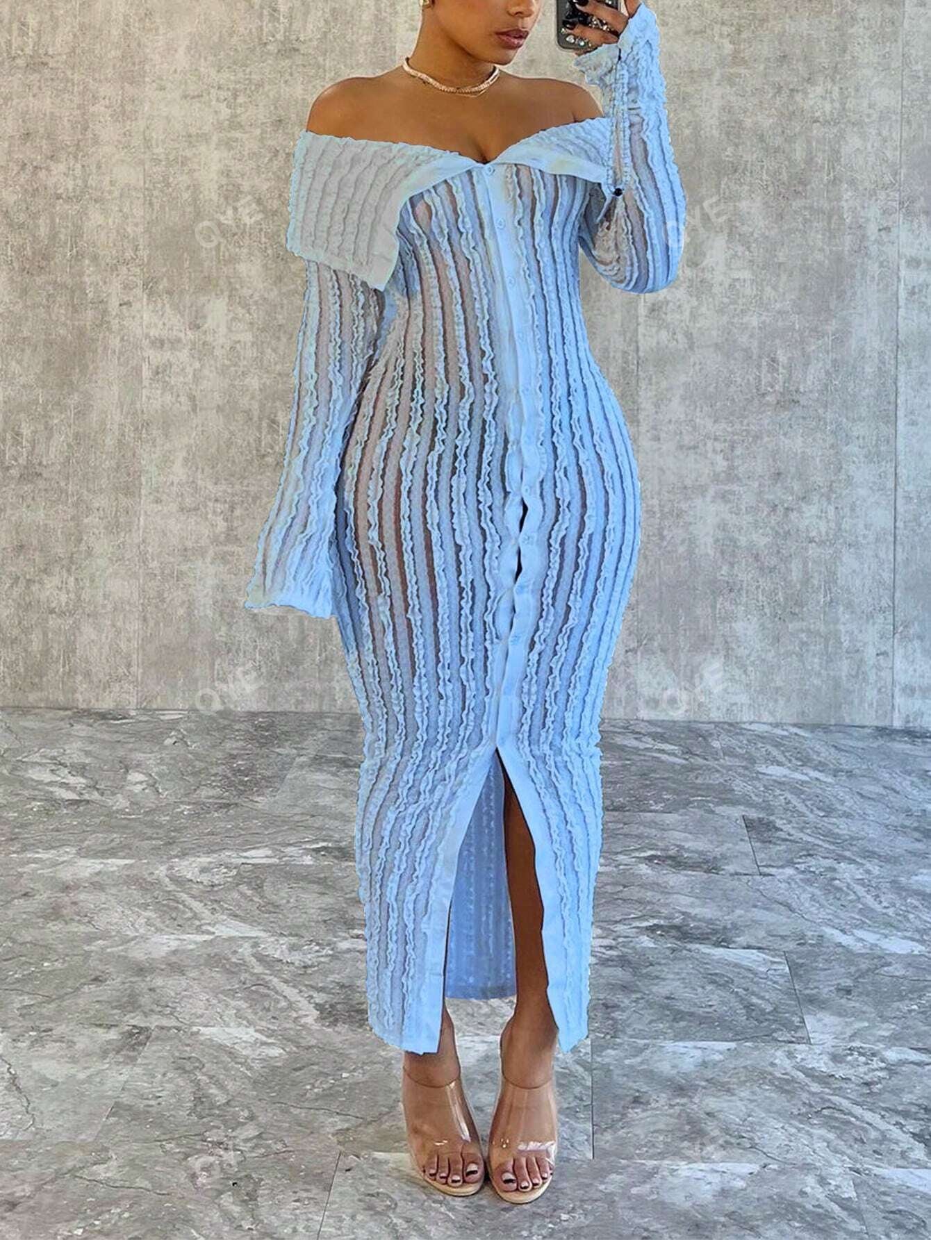 Women'S Fashionable off Shoulder Long Sleeve Knitted Dress