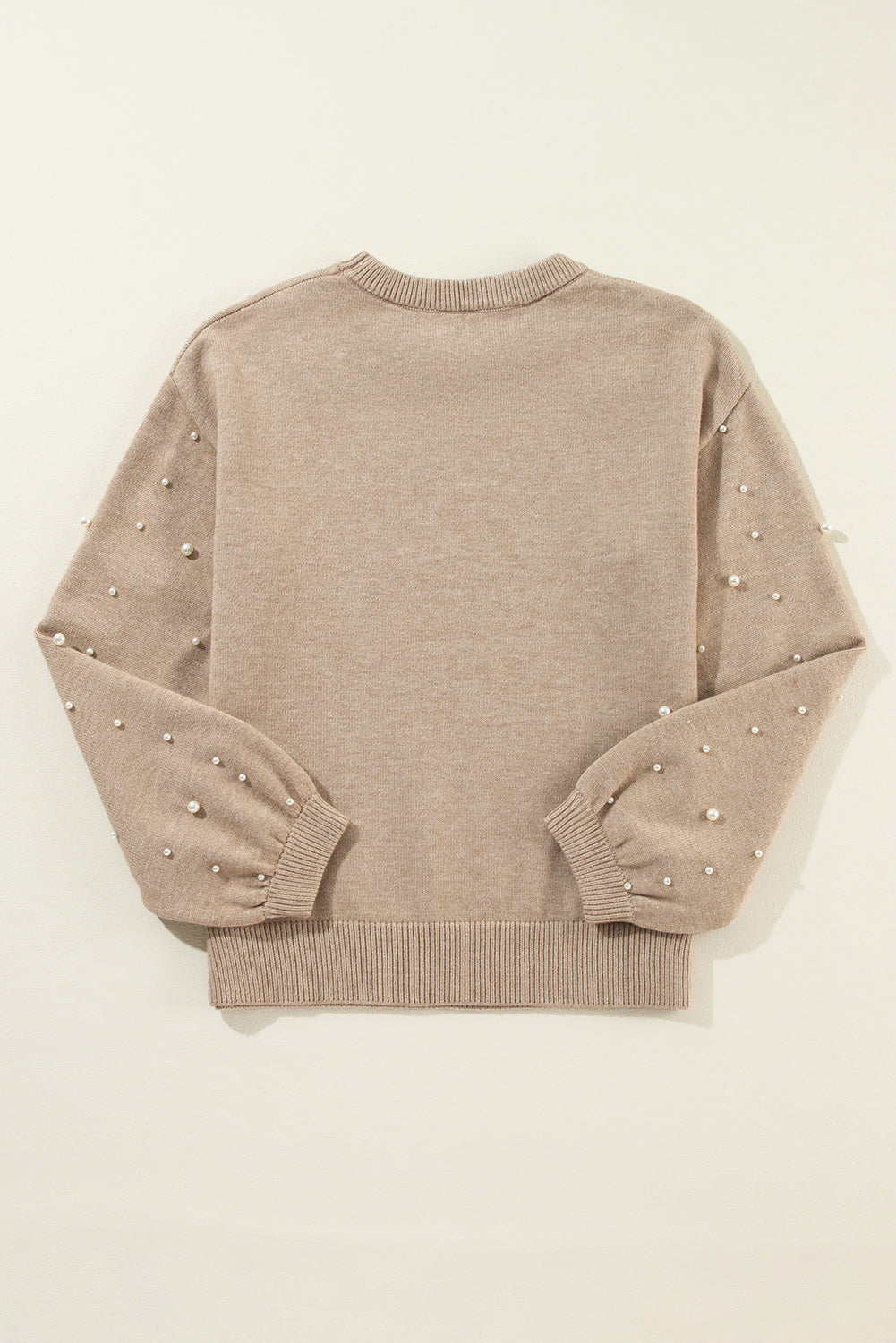 Smoke Gray Pearled Drop Shoulder Round Neck Sweater