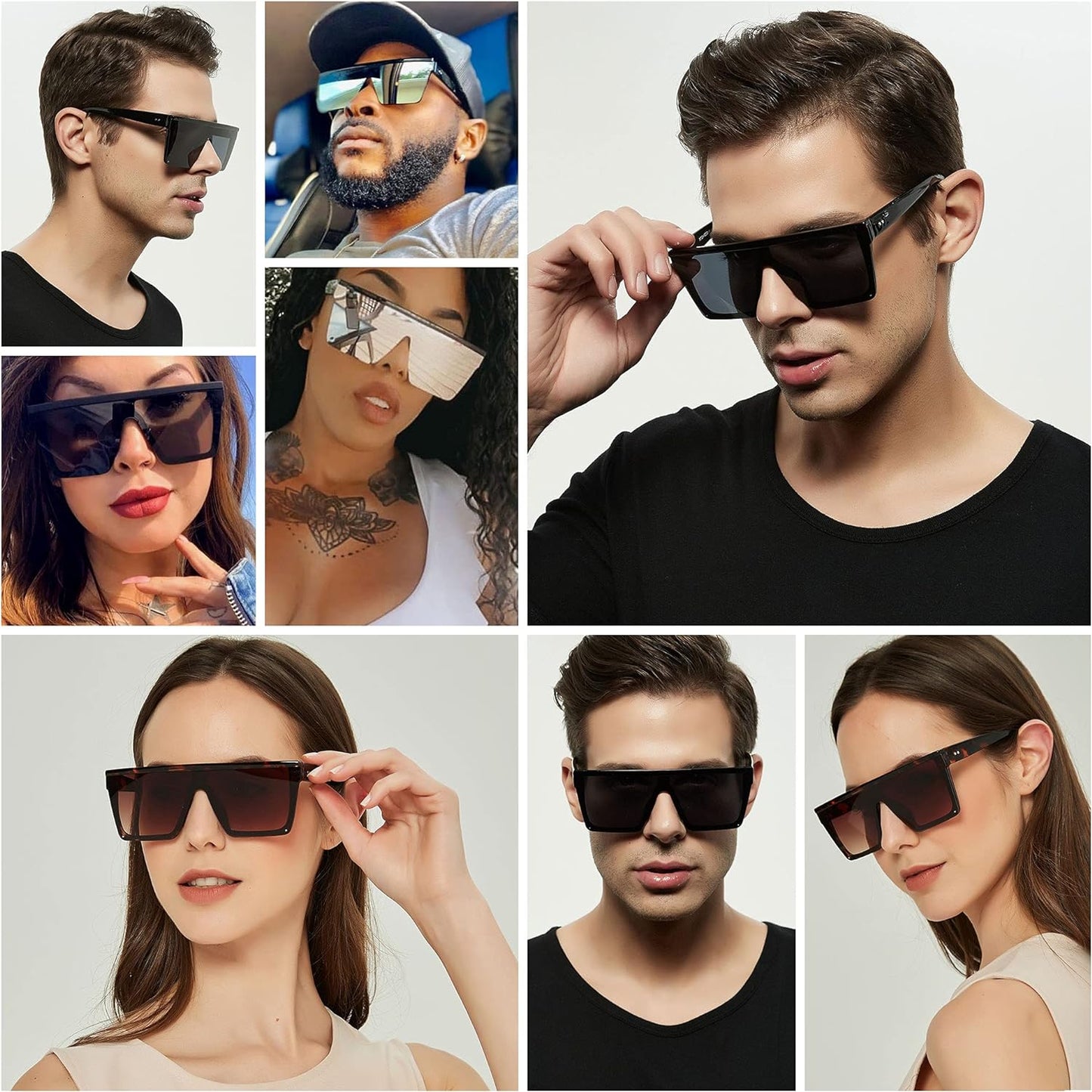 Square Oversized Sunglasses for Women Men Big Flat Top Fashion Shield Large UV Protection Rimless Shades