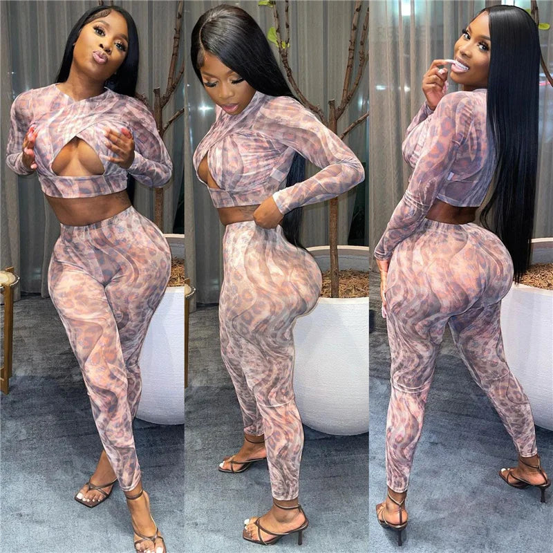 Sexy Bandage 2 Piece Sets Womens Outfits Clubwear Hollow Out Crop Top and Leggings Set Festival Clothing Matching Sets Co Ord