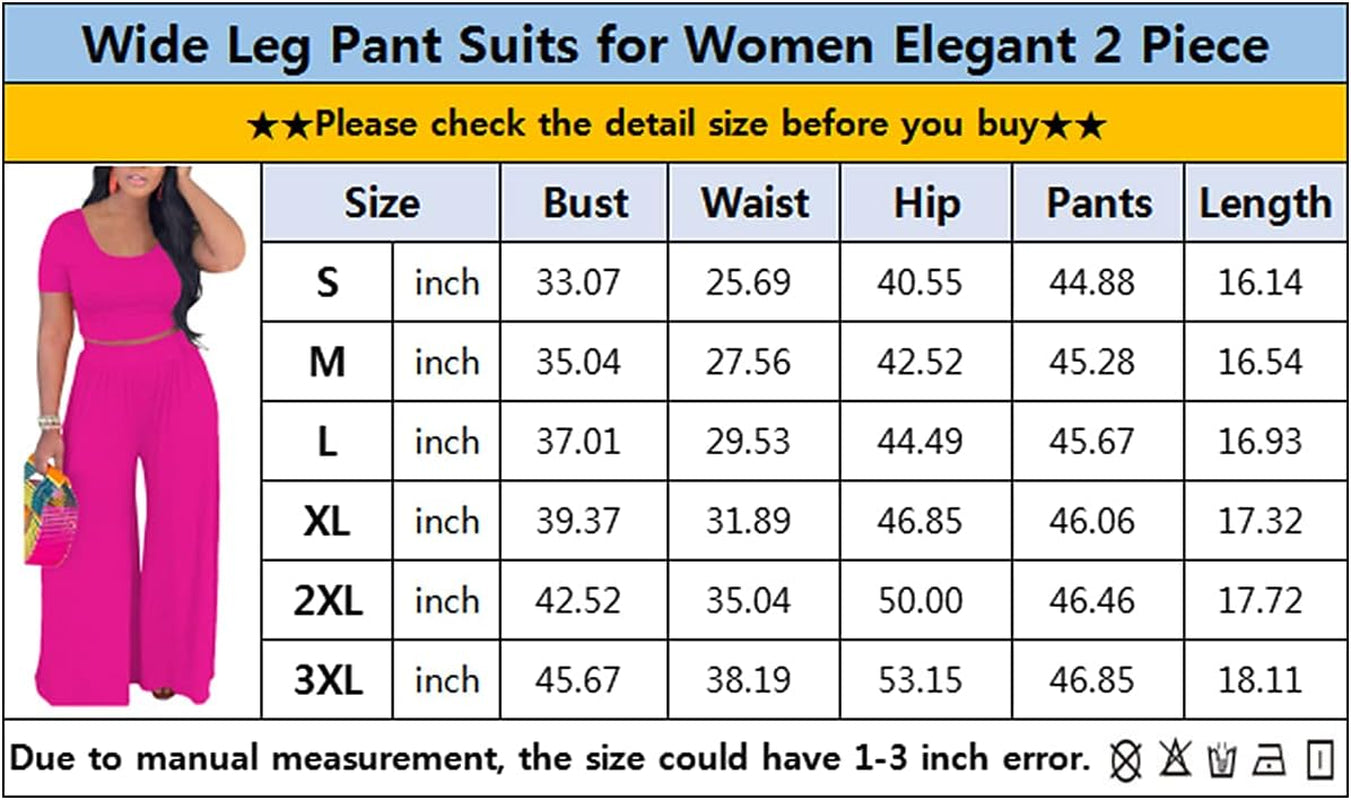 Women 2 Piece Sexy Bodycon Crop Top High Waist Wide Leg Pants Set plus Size Outfits