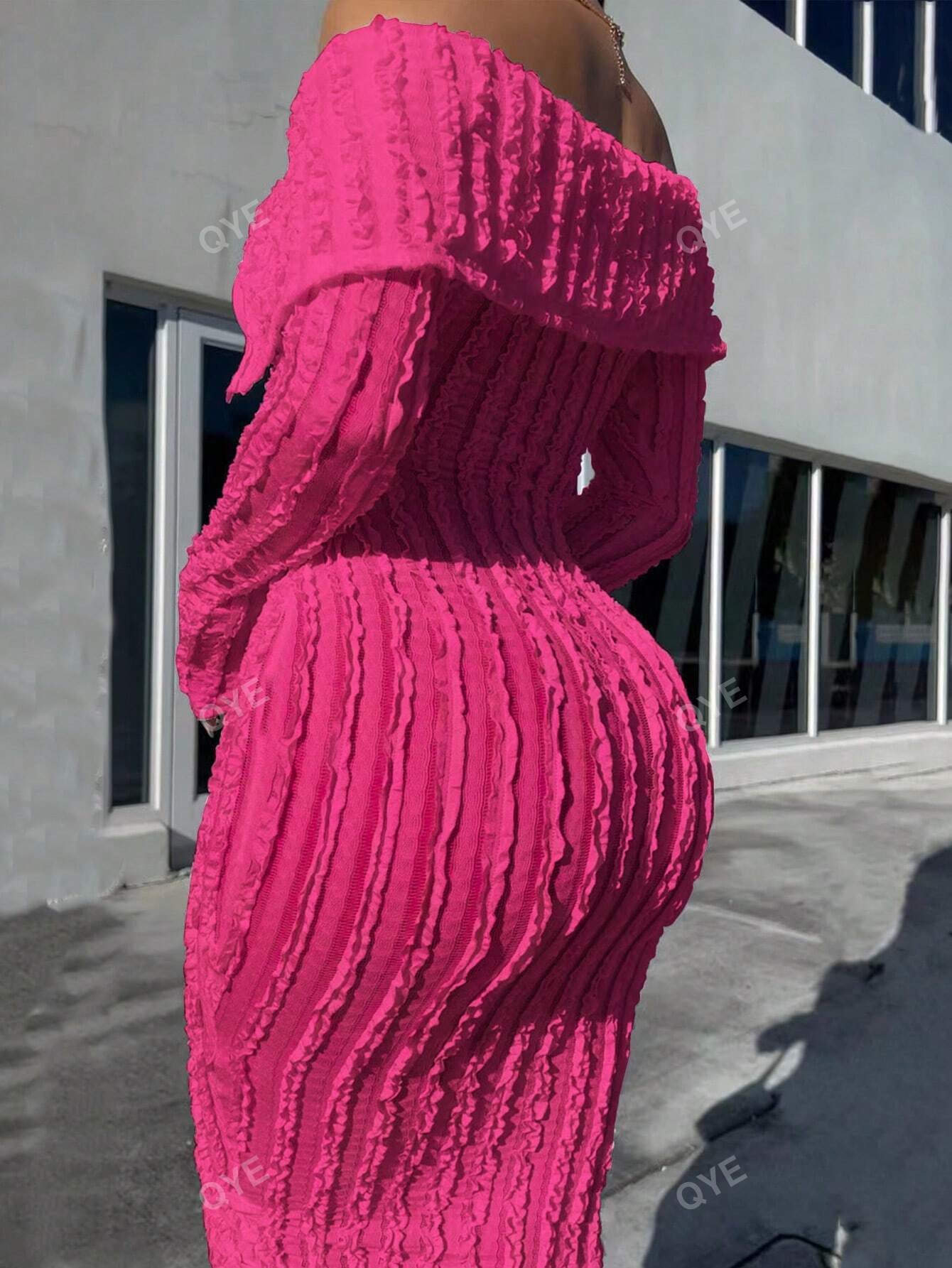 Women'S Fashionable off Shoulder Long Sleeve Knitted Dress