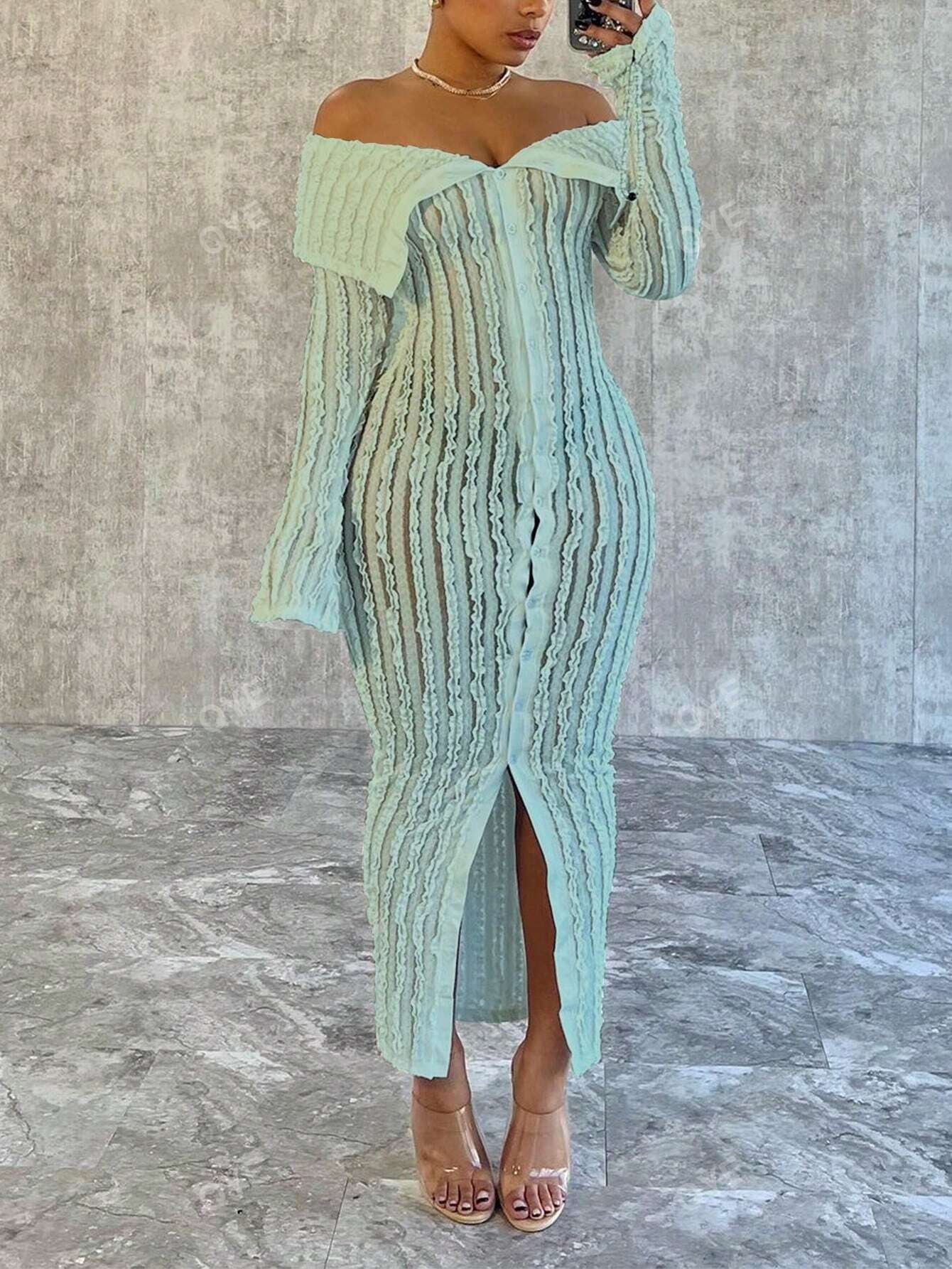 Women'S Fashionable off Shoulder Long Sleeve Knitted Dress