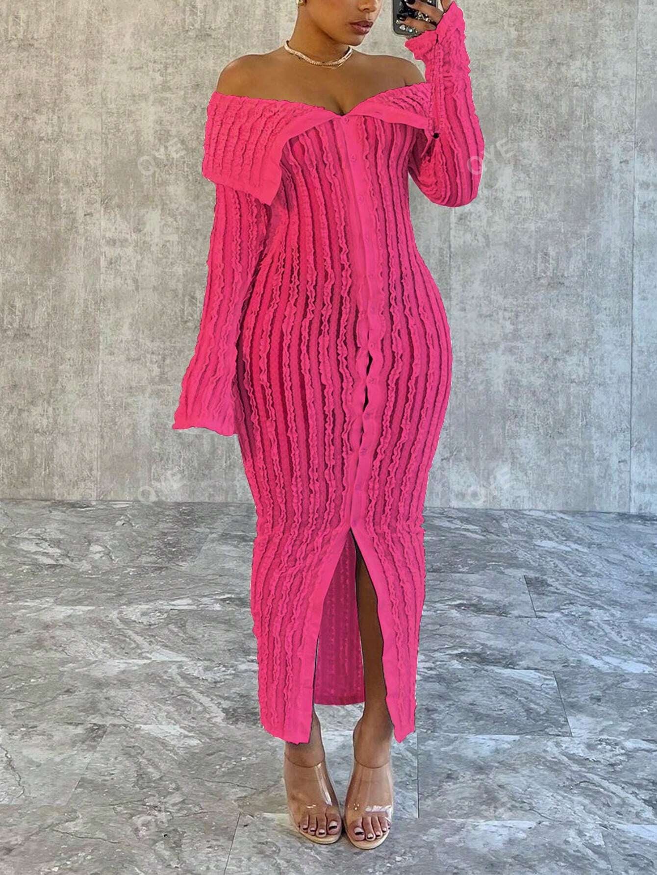 Women'S Fashionable off Shoulder Long Sleeve Knitted Dress