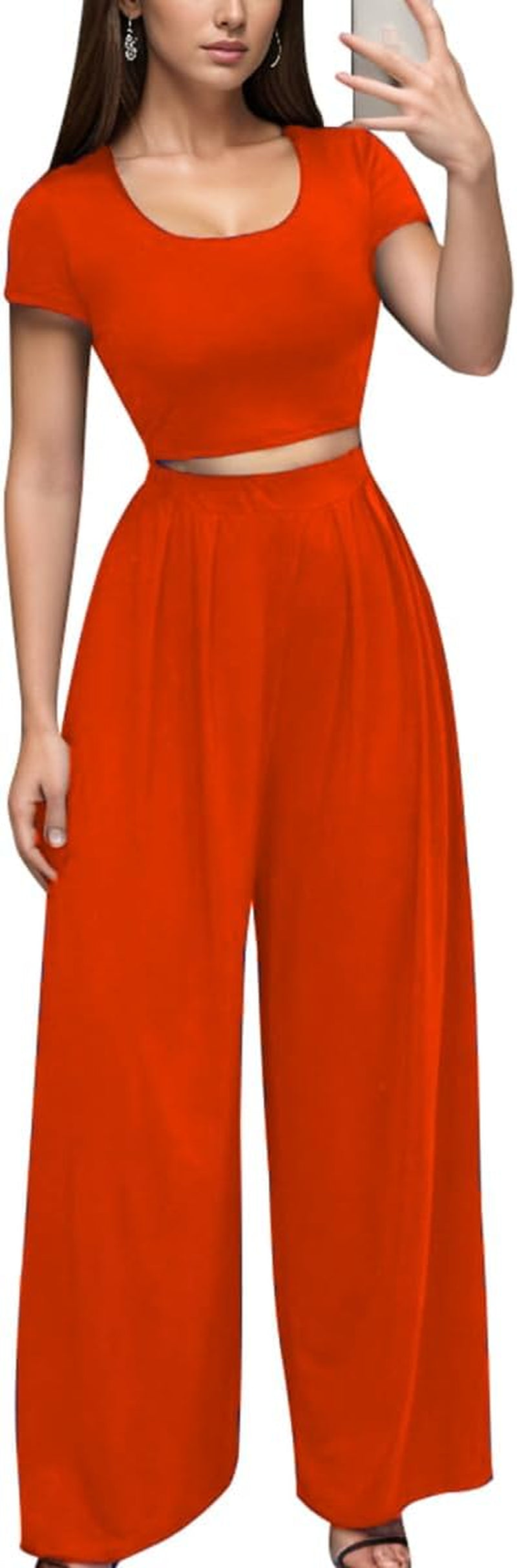 Women 2 Piece Sexy Bodycon Crop Top High Waist Wide Leg Pants Set plus Size Outfits