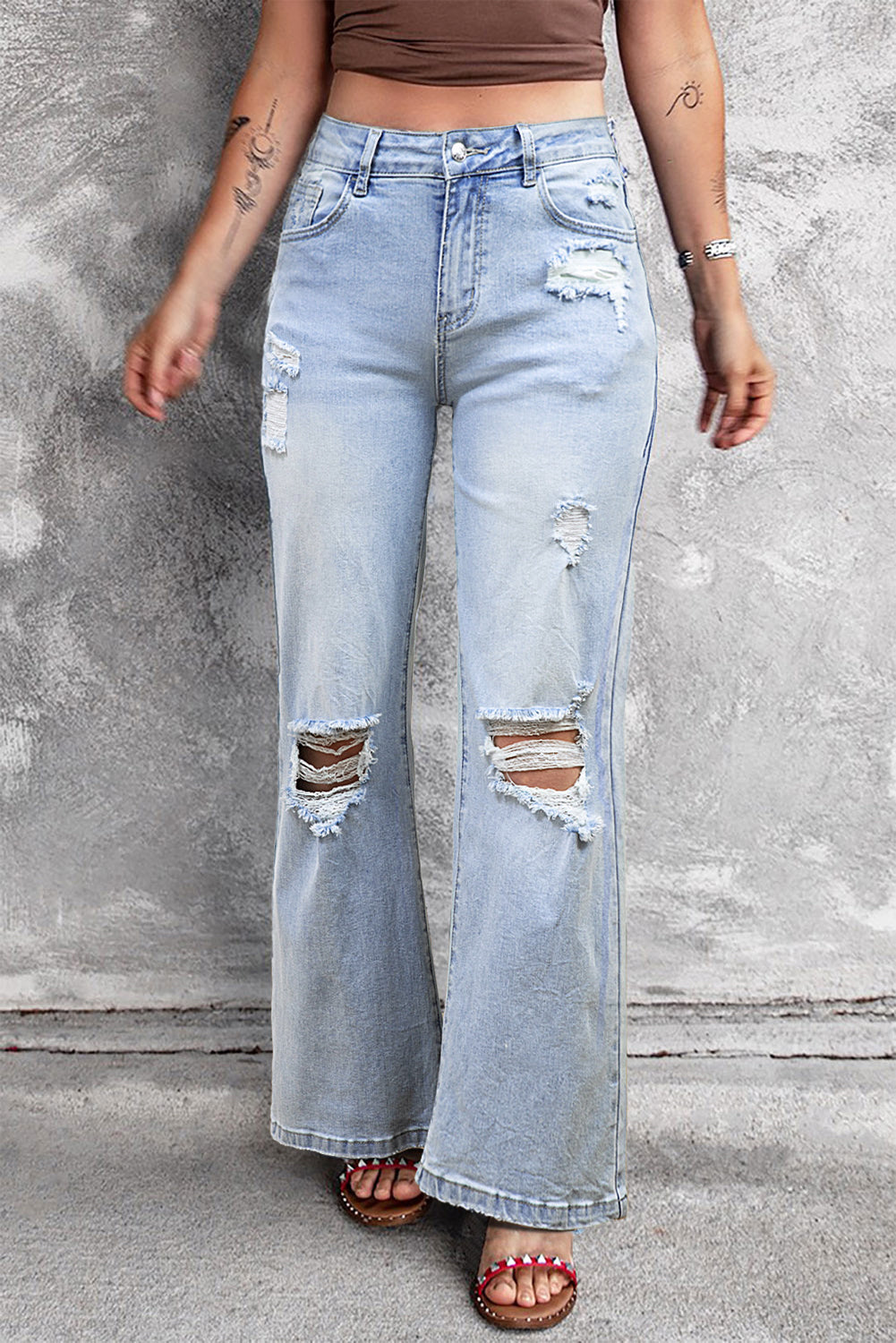 Beau Blue Vintage Light Wash Distressed Flare Jeans